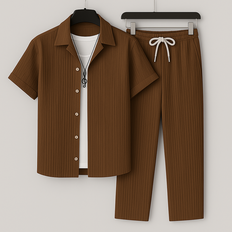 Compre 1 e Leve 2 - Conjunto Masculino Camisa e Calça Moda Verão + Relógio Grátis | Últimas Unidades!