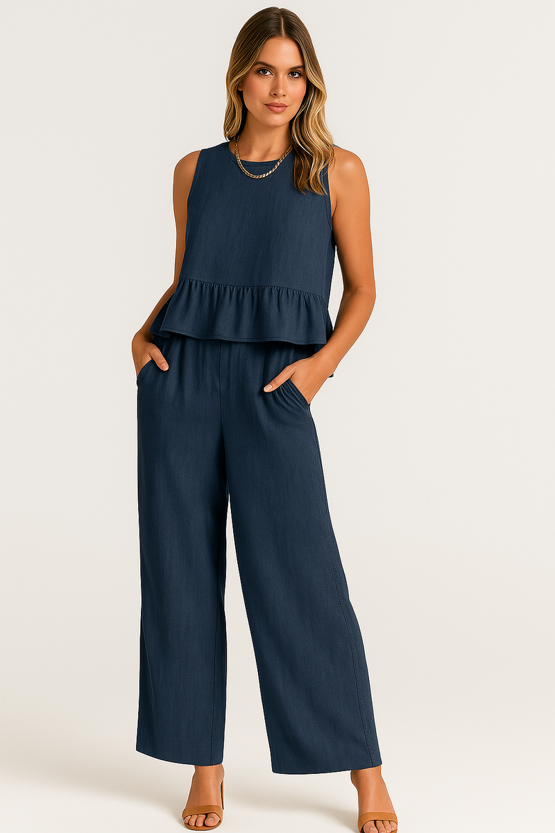 Conjunto Feminino com Blusa Peplum e Calça Reta