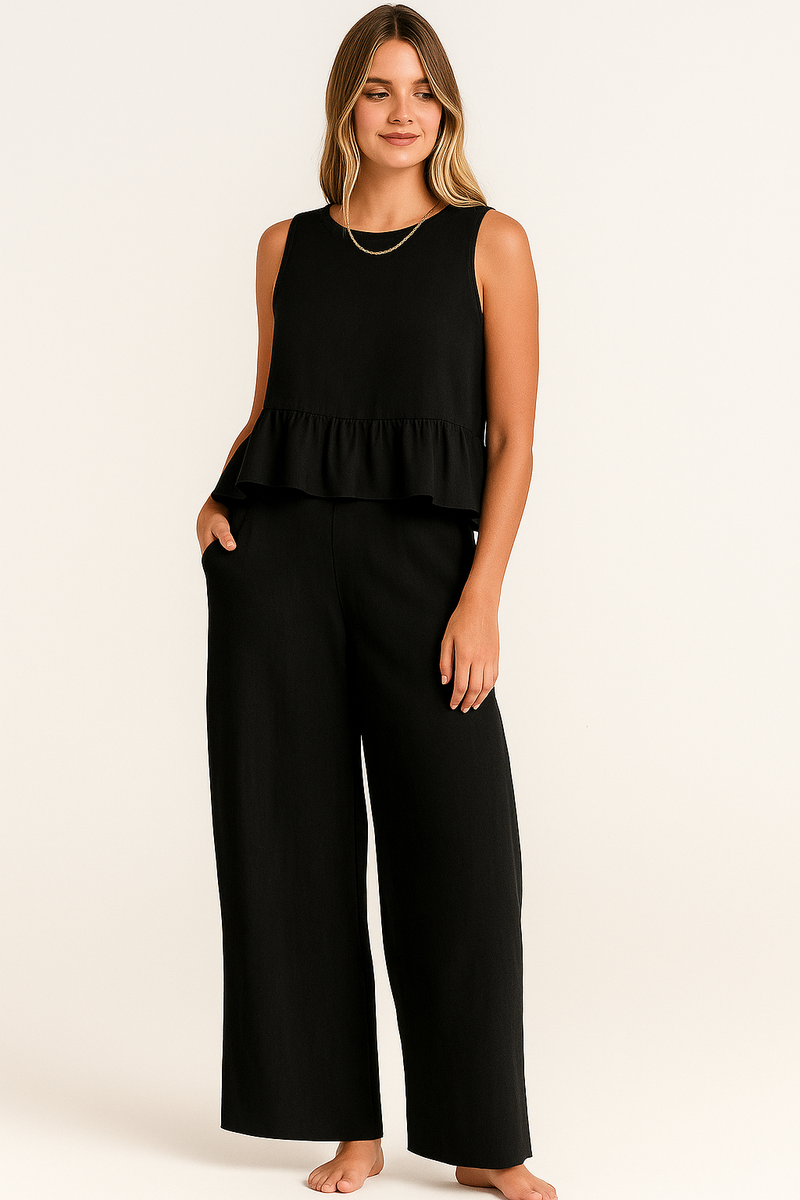 Conjunto Feminino com Blusa Peplum e Calça Reta