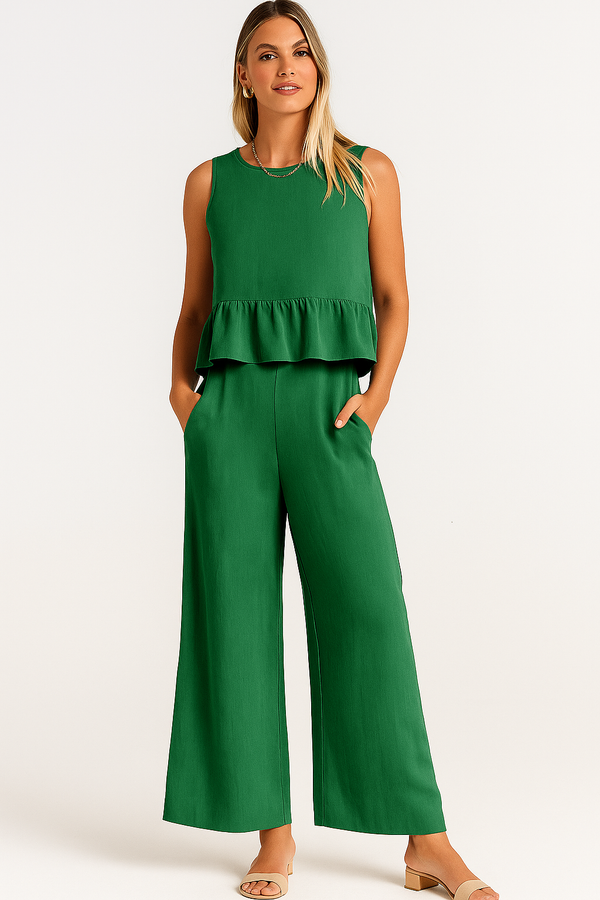 Conjunto Feminino com Blusa Peplum e Calça Reta