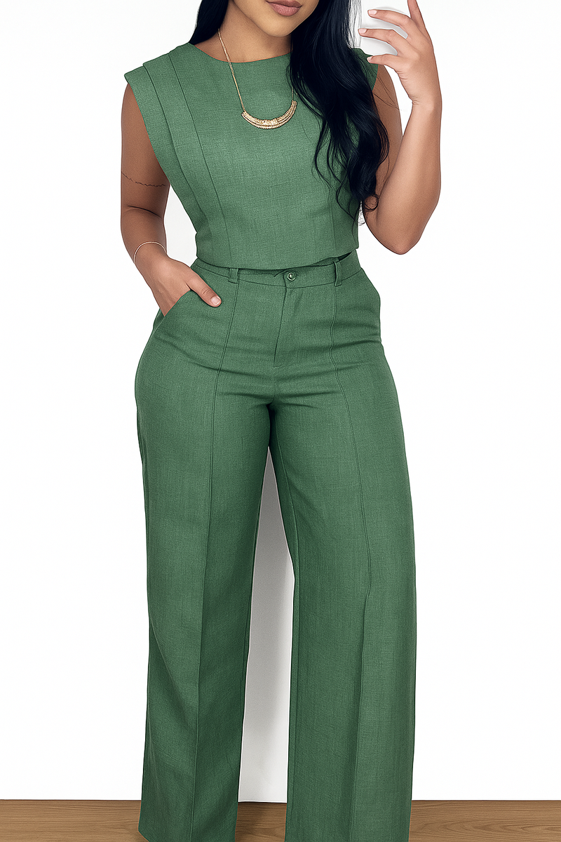 Conjunto Feminino Blusa Estruturada e Calça de Cintura Alta