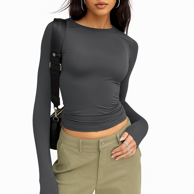 Blusa Feminina de Manga Longa Ajustada