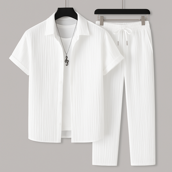 Compre 1 e Leve 2 - Conjunto Masculino Camisa e Calça Moda Verão + Relógio Grátis | Últimas Unidades!