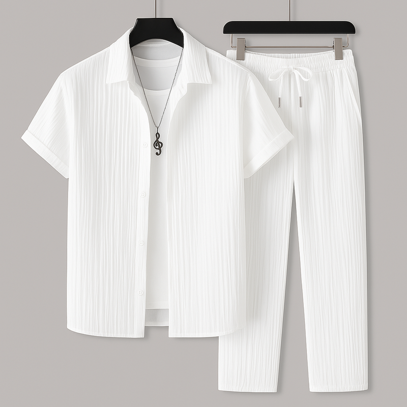 Compre 1 e Leve 2 - Conjunto Masculino Camisa e Calça Moda Verão + Relógio Grátis | Últimas Unidades!